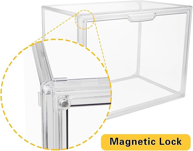 Clear Stackable Plastic Storage Bins with Magnetic Lid, Dustproof Book & Cosmetic Display Cases, Large Figures Collectibles Showcase, Shoe Box, Protection Organizer (L, Count, 3)