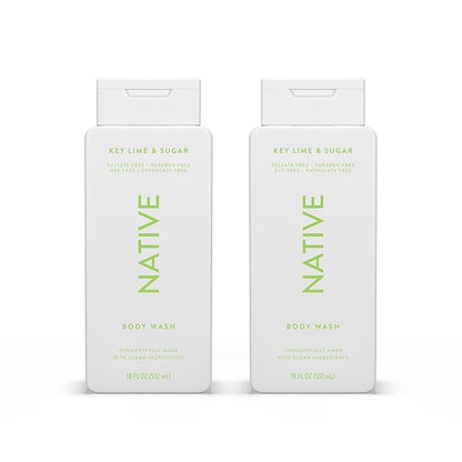 Native Body Wash Contains Naturally Derived Ingredients | For Women & Men, Sulfate, Paraben, & Dye Free Leaving Skin Soft and Hydrating | Key Lime & Sugar 18 oz - 2 Pk