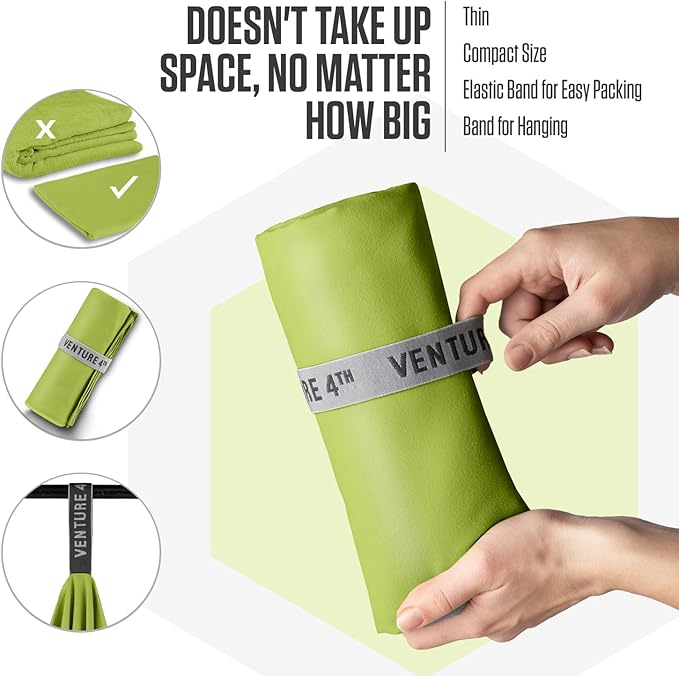 VENTURE 4TH Quick Dry Towel. Microfiber Travel Towel Ideal for Camping, Hiking, Backpacking, Gym. Lightweight & Fast Drying Travel Towels for Body. Compact & Easy to Pack - Lime Large