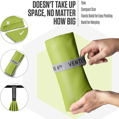 VENTURE 4TH Quick Dry Towel. Microfiber Travel Towel Ideal for Camping, Hiking, Backpacking, Gym. Lightweight & Fast Drying Travel Towels for Body. Compact & Easy to Pack - Lime Large