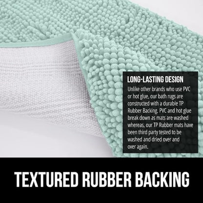 GORILLA GRIP Bath Rug Mat 44x26, Soft Absorbent Chenille, Quick Dry Microfiber Mats, Rubber Backing Washable Shower Floor Rugs, Bathmat Runner, US Designed Bathroom Home Decor Accessories Seablue