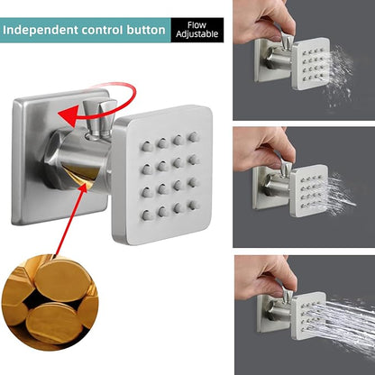 24x32 LED Dual Head Shower System 24"x32" Ceiling Mount Shower Head Thermostatic Shower System Rainfall Shower Set with 6 Inches Shower Head and 6 Body Jets High Pressure Shower Handheld