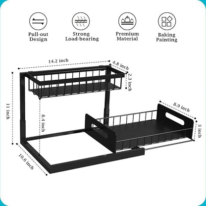 REALINN Under Sink Organizer, Pull Out Cabinet Organizer Slide Out Sink Shelf Cabinet Storage Shelves, Storages for Kitchen Bathroom, Black, 2 Pack