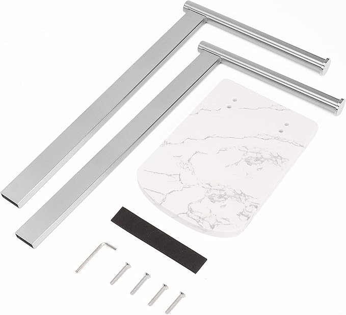 NearMoon Hand Towel Holder with Balanced Marble Base, SUS304 Stainless Steel Stand Towel Ring L Shape Hand Towel Rack Free-Standing Towel Bar for Bathroom Kitchen Countertop(Double Rod Brushed Nickel)