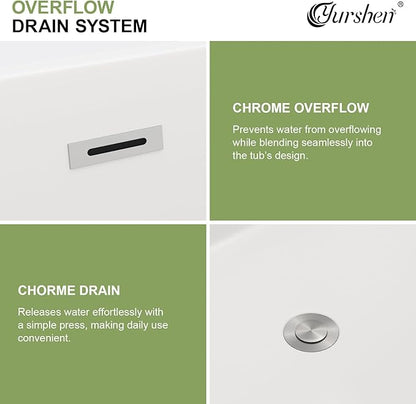 63 Inch Freestanding Bathtub White Acrylic Roll Top Soaking Tub with Chrome Drain Spacious Tub for Modern Homes, YSB9221