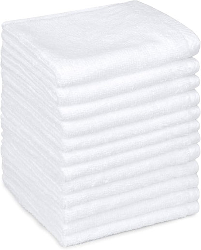 Amazon Basics Cotton Washcloths, Quick-Dry, 12" x 12", 12-Pack, White
