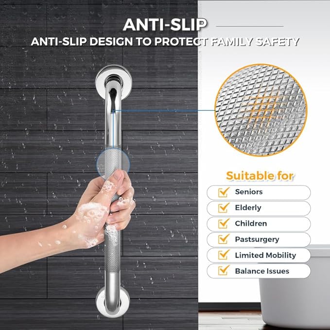Grab Bars for Shower, 2 Pack 20-Inch Anti Slip Shower Handles for Elderly, Safety Shower Grab Bar, Stainless Steel Handicap Grab Bars for Bathroom (Polished Nickel 1" Diameter)