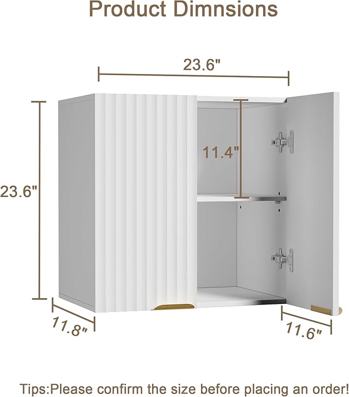 ChooChoo Bathroom Wall Cabinet, Kitchen Storage Cupboard Cabinet with 2 Doors, Fluted Laundry Room Cabinet for Bathroom, Kitchen, Garage, White