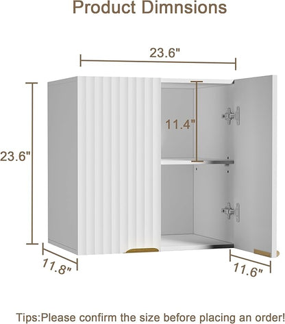 ChooChoo Bathroom Wall Cabinet, Kitchen Storage Cupboard Cabinet with 2 Doors, Fluted Laundry Room Cabinet for Bathroom, Kitchen, Garage, White