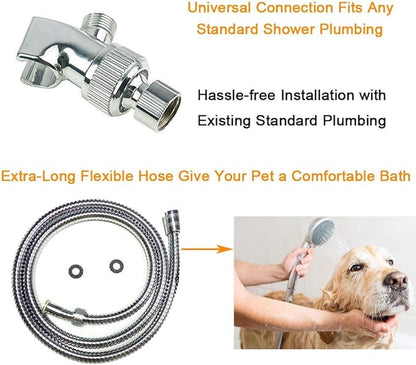 HauSun Handheld Shower Head with On/Off Switch - 5 Spray Settings 6.5 Feet Extra Long Hose High Pressure with Bathroom Faucet Kit - Universal Adapter Holder Mount for Wall,Chrome Finish