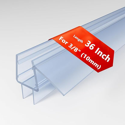 Frameless Shower Door Bottom Seal Strip for 3/8" (10mm) Thick Shower Glass, 36" Long Shower Sweep with Drip Rail, Vinyl Material, Clear - Stop Shower Leaks and Create a Water Barrier