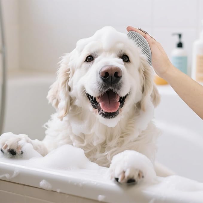 4Pcs Dog Bath Brush Set Non-Slip Shampoo Brush Anti-Slip Adjustable Massage Scrubber 360° Silicone Bristles Finger Toothbrushes for Pet Shower Grooming Brush