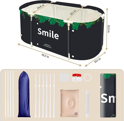 BDL Portable Bathtub for Adult 47" Large Foldable Soaking Bath Tub for Shower Stall, Separate Family Bathroom SPA Bathtub for Adult, Thickening with Thermal Foam to Keep Temperature Green Leaf