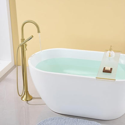 Free Standing Tub Faucet Brushed Gold Freestanding Bathtub Faucet Floor Mount Brass Bathroom Tub Filler with Hand Shower