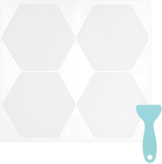 S&X 24 Pcs Anti Slip Shower Stickers (Large 4.7" Hexagon), Oversized Non Slip Bathtub Stickers with Scraper, Invisible Clear High Traction Grit Safety Bath Decals for Tub Floor, Pools, Stairs