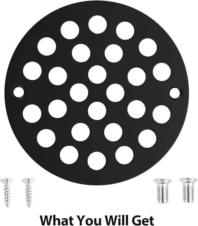 4 Inch Shower Drain Cover,Round Screw-in Floor Drain Cover,Easy-to-Install Replacement Cover Black