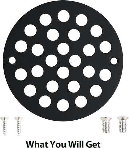 4 Inch Shower Drain Cover,Round Screw-in Floor Drain Cover,Easy-to-Install Replacement Cover Black