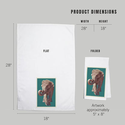 Asian Elephant, Letterpress (100% Cotton Tea Towel, Decorative Hand Towel, for Kitchen and Home)