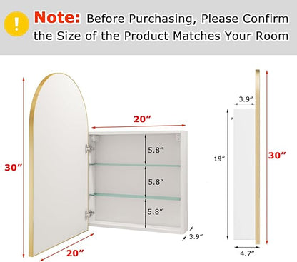 FKWin Gold Medicine Cabinet Mirror, Surface Mount Bathroom Storage Cabinet with Mirror for Left or Right Opening, not Recessed, Modern Vanity Bathroom Mirror with Storage, Gold, 20x30 inch