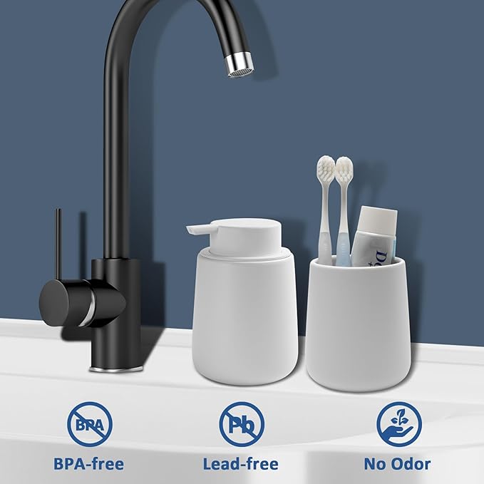 Soap Liquid Dispenser Ceramic with Easy-to-Press Pump Hand Liquid Dispenser for Shampoo Bathroom Kitchen 12 oz 2pcs