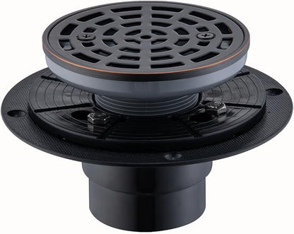 RANDOM Round Shower Drain SUS304 Stainless Steel Oil Rubbed Bronze Shower Drain 4 inch with Adjustable PVC Base Flange,Shower Floor Drain with Removable Cover Grid Grate