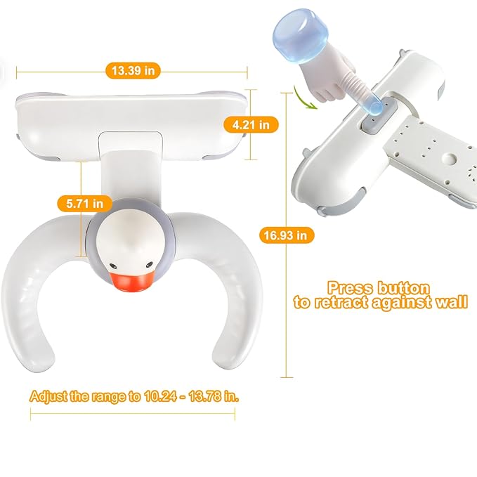 Baby Bath Stand with Pressable Duck Toy, No-Drill Interactive Bath Support with Adjustable Height & Non-Slip Suction Cups, Hands-Free Helper for Newborns & Toddlers 0-36 Months