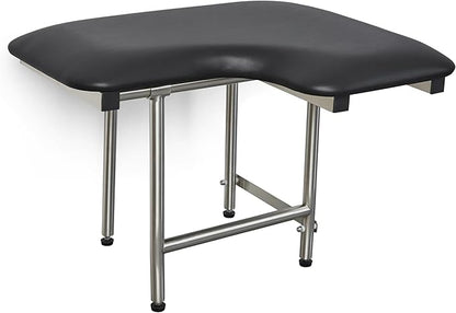 28" x 22.5" Black Padded Wall Mount Folding Left-Handed Transfer Bench Shower Seat with Legs, ADA Compliant
