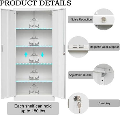 Metal Storage Cabinet, 72 Inch Tall Metal Storage Cabinet with Doors and Shelves, Pantry Cabinets for Kitchen Storage, Garage Cabinet for Living, Dining Room, Assemble Required.