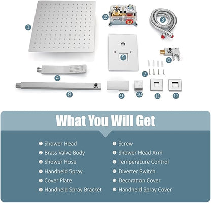 Aolemi Shower Faucet Set Rain Shower System with Handheld Spray Bathroom Shower Combo Rough-in Valve and Shower Trim Kit Included Polish Chrom 10 Inch Wall Mount Shower Head