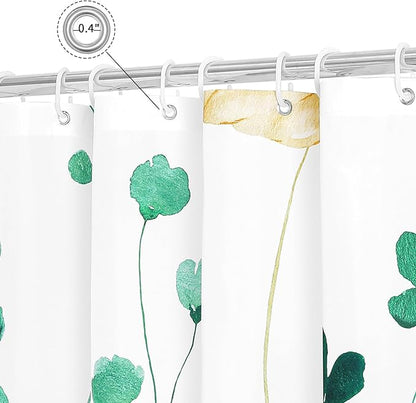 Gibelle Watercolor Floral Shower Curtain, Mint Green Beige Flower Shower Curtain for Bathroom, Modern Minimalist Waterproof Fabric Shower Curtain Set 72x72 Inch