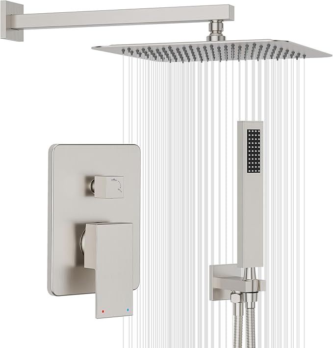 Gabrylly Shower System, High-Pressure 10" Stainless Steel Rain Showerhead with handheld Spray Combo, Rainfall Shower Faucet Set Complete, 2 Way Valve Included, Brushed Nickel