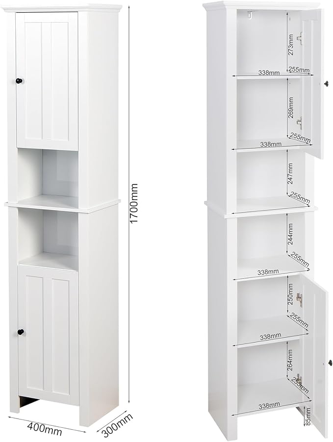 Tall Bathroom Storage Cabinet with Adjustable Shelves,66.92" H Slim 1-Door Freestanding Cabinet for Small Spaces, Bathroom,Kitchen, Living Room,White (Farmhouse)