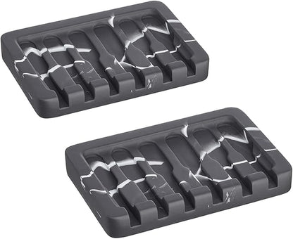 2PCS Self Draining Soap Dish - Marble Look Soap Holder Tray Savers Box Container Sponge Holder for Bathroom Shower Kitchen, Black