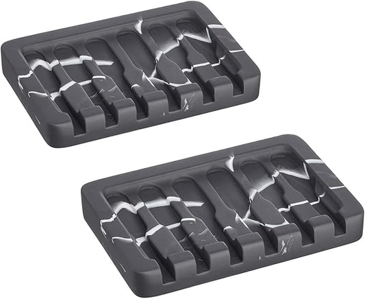 2PCS Self Draining Soap Dish - Marble Look Soap Holder Tray Savers Box Container Sponge Holder for Bathroom Shower Kitchen, Black