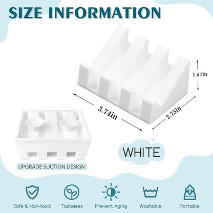 Silicone Soap Dish with Drain, Upgrade Double Suction Cups at The Bottom for Anti-Slip and Stability, Soap Dish Shower Waterfall Bar Soap Holder Tray with Drain Soap Holder (1, White)