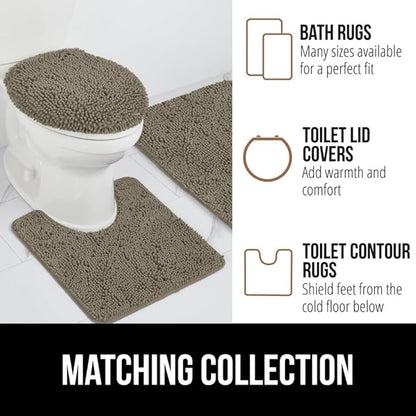 Gorilla Grip Shaggy Chenille Bath Rug Mat for Toilet Base, Machine Washable, Microfiber Dries Quickly, Plush Absorbent Contour Mats for Toilets, Bathroom Decor, Oval U-Shape, 22'' x 19'' x 15'', Latte