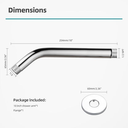 Cobbe Shower Arm with Flange and Teflon Tape, 10-Inches Wall Mounted Shower Pipe Arm 304 Stainless Steel Extension for Fixed Shower Head, Chrome