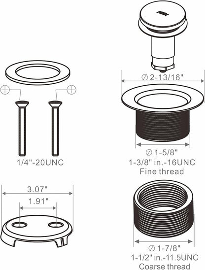 Chrome Tip Toe Bathtub Tub Drain Conversion Kit Assembly, Wellup Tub Drain Trim Kit with Two Hole Overflow Faceplate, Chrome Polished