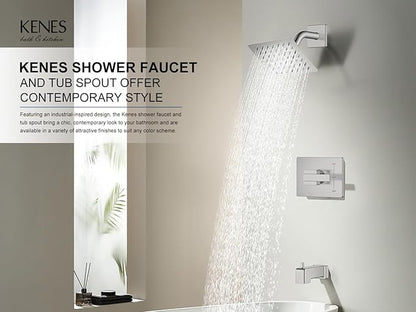 KENES Tub Shower Faucet Set Complete, Brushed Nickel Tub and Shower Trim Kit with 6-Inch Rain Shower Head, Square Shower System, KE-6025A (Shower Valve Included)