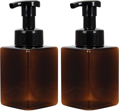 Ginger Lily Farms Foaming Soap Dispenser, Refillable Plastic Pump Bottles for Liquid Hand Soap, 12 oz. Amber Bottle with Black Pump, 2-Pack