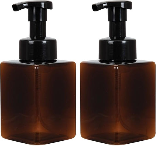 Ginger Lily Farms Foaming Soap Dispenser, Refillable Plastic Pump Bottles for Liquid Hand Soap, 12 oz. Amber Bottle with Black Pump, 2-Pack