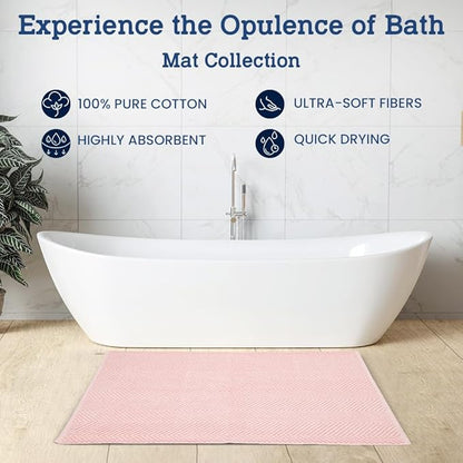 Casa Lino 100% Cotton Bath Mat Set of 2 (NOT A Rug) - 34" x 22" Bathroom Floor Towels - Machine Washable, Soft, Highly Absorbent & Quick Dry Bath Floor Towel (Blush)