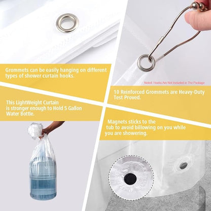 Narrow Size Clear Plastic Shower Curtain Liner, 60x72 Inch Thin Lightweight Transparent Plastic Bathroom Shower Showroom Inner Curtain with Rustproof Metal Grommet Holes and Weighted Magnets