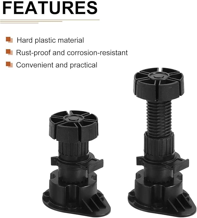 80x44mm(LxW) Adjustable Leveling Feet - 8Pack- Good for Furniture - Leveler Support Frame Replacement Legs - Black