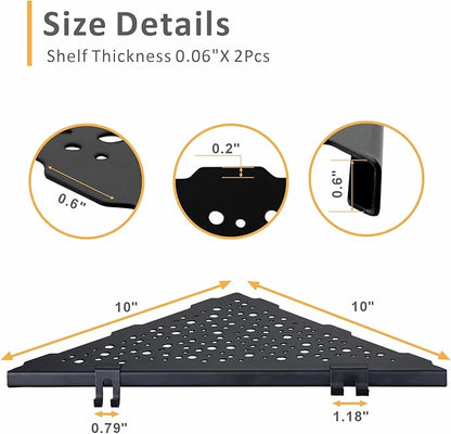 Corner Shower Shelf with 4 Hooks,10 Inch 304 Stainless Steel Recessed Bathroom Shelves,No-Drilling Installation for Tiled Wall,Matte Black, 2-Pack