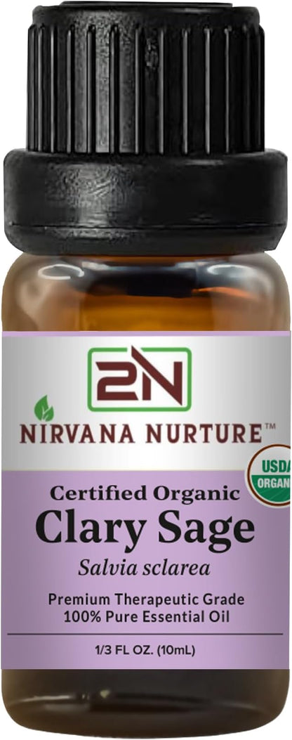 Clary Sage Essential Oil USDA Certified Organic, 100% Pure Natural Premium Grade, Undiluted