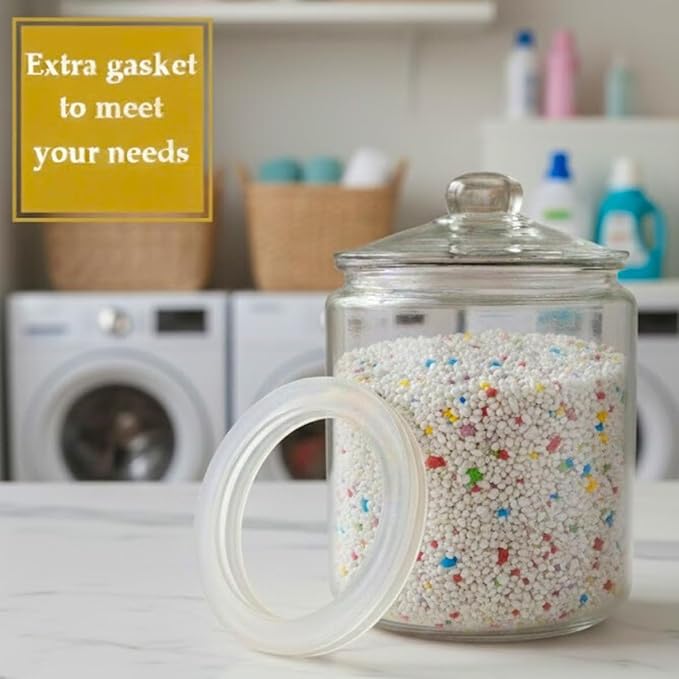 1.5 Gallon Glass Jar With Lid - Extra Gasket - Glass Cookie Jar - Glass Storage Container, Clear Canisters with Airtight Lids, Flour, Pet Treats, Kitchen Food Storage, for Pantry or Laundry