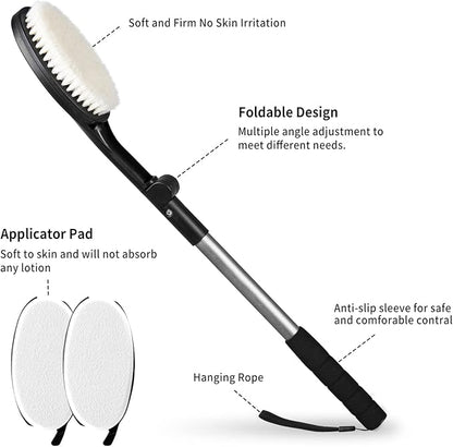 EASACE Body Brush for Back,Lotion Applicator, Long Handle Bath Brush for Showering, Adjustable Head Back Scrubber, Shower Brush with Soft Bristles for Wet or Dry