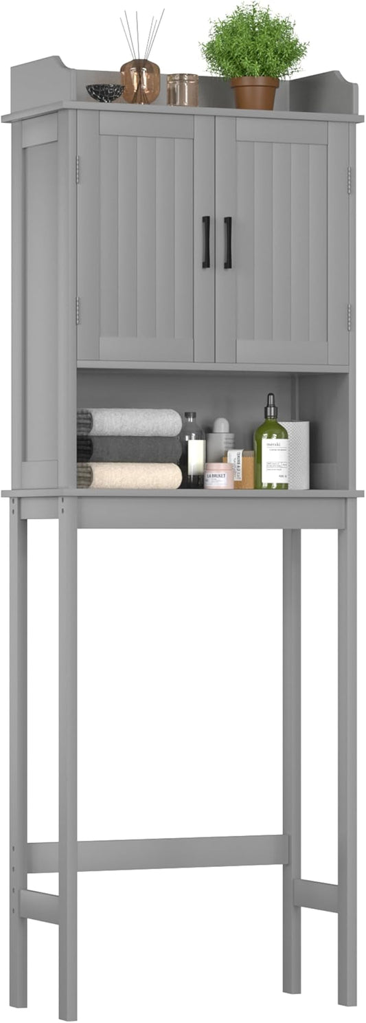 BlueWish Over The Toilet Cabinet, Bathroom Over Toilet Storage with Adjustable Shelves, Anti-toppling Design, Over Toilet Cabinet for Bathroom, Restroom, Laundry, Grey