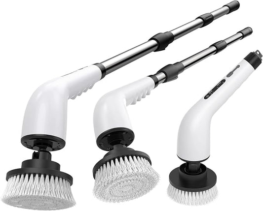 Electric Spin Scrubber Bathroom - Adjustable Handle Cordless Shower Scrubber, 2 Speeds, Bathroom Scrubber with 8 Replaceable Brush Heads, Power Scrubber for Bathtub Cleaning